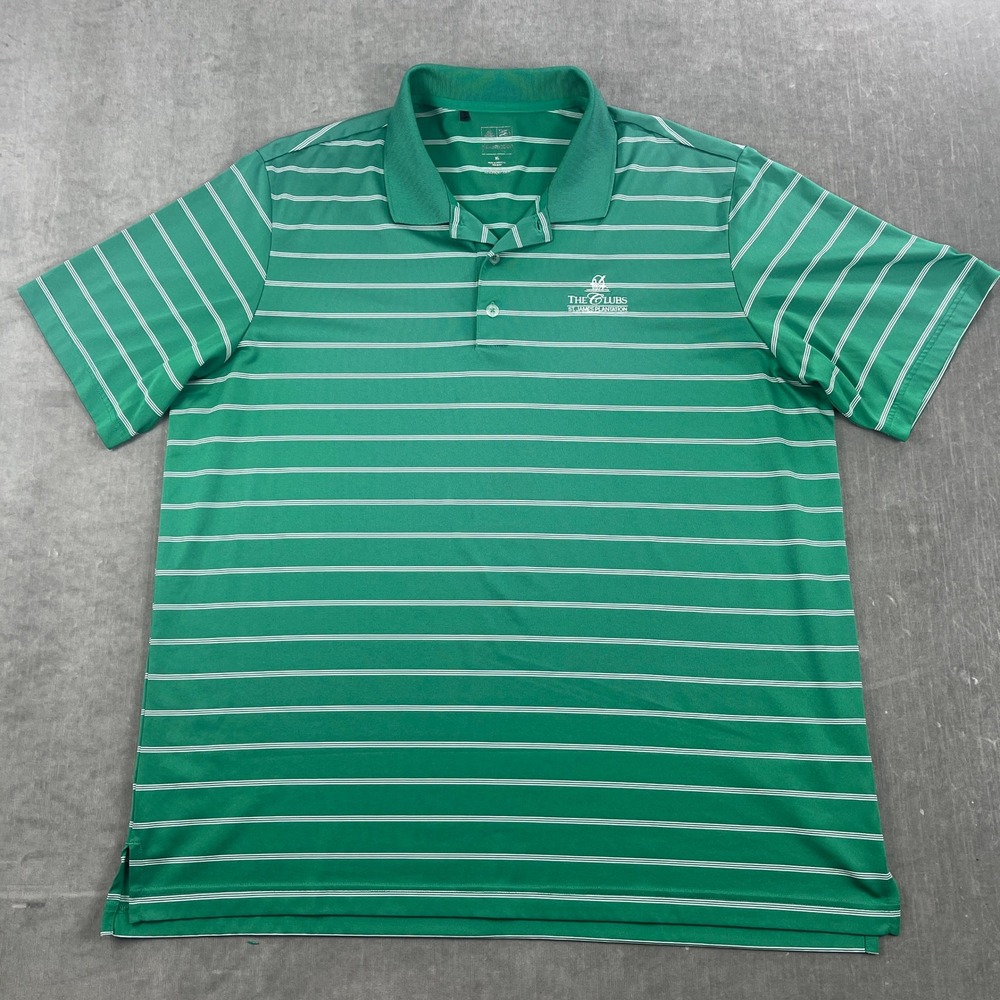 Adidas Mens X-Large Green Striped Golf Polo Puremotion St James‎ Plantation